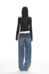 Blue Washed All-Over Logo Patchwork Jeans