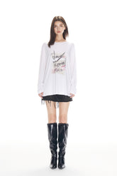 White Graffiti Print Long Sleeve Top