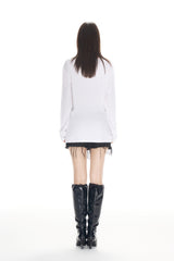 White Graffiti Print Long Sleeve Top