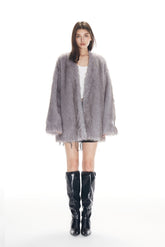 Grey Toggle Faux Fur Coat