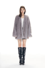 Grey Toggle Faux Fur Coat