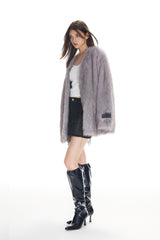 Grey Toggle Faux Fur Coat