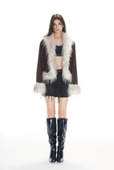 Brown Vintage Faux Leather & Shearling Jacket