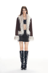 Brown Vintage Faux Leather & Shearling Jacket