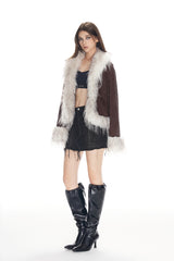Brown Vintage Faux Leather & Shearling Jacket