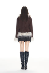 Brown Vintage Faux Leather & Shearling Jacket