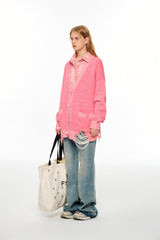 Magenta Vintage Destroyed False Two-Piece Shirt Cardigan