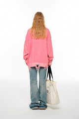 Magenta Vintage Destroyed False Two-Piece Shirt Cardigan