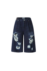 Black Washed Ripped Denim Capris