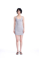 Grey Seam Detail Embroidered Logo Dress