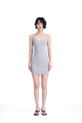 Grey Seam Detail Embroidered Logo Dress
