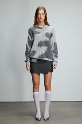 Color Block Loop Jacquard Round Neck Pullover