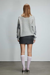 Color Block Loop Jacquard Round Neck Pullover