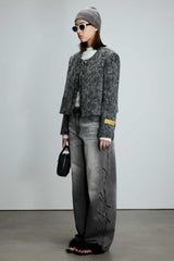 Alpaca Wool Collarless Fake Two-Piece Coat