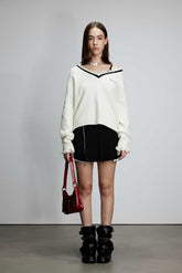 Yak Wool V-Neck Distressed Two-Piece Sweater Set