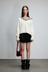 Yak Wool V-Neck Distressed Two-Piece Sweater Set