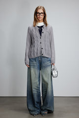 Grey Mohair Fake Two-Piece Cardigan