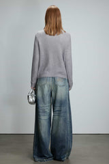 Grey Mohair Fake Two-Piece Cardigan