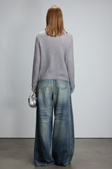 Grey Mohair Fake Two-Piece Cardigan