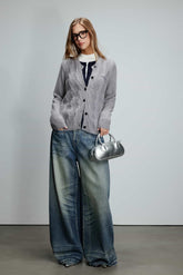 Grey Mohair Fake Two-Piece Cardigan
