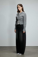 Grey Zip-up Baseball Logo Knit Sweater