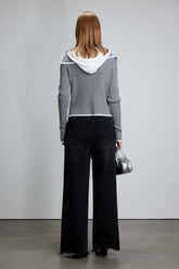 Grey-Pink Color Block Sailor Collar Fake Two-Piece Zip Knit Sweater