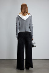 Grey-Pink Color Block Sailor Collar Fake Two-Piece Zip Knit Sweater