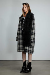 Detachable Scarf Plaid Long Coat