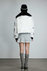 Black Fur Collar Silver Brushed Short Down Jacket