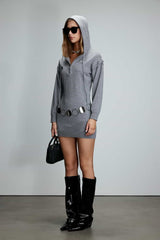 Grey Irregular Hem Hooded Knit Dress