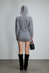 Grey Irregular Hem Hooded Knit Dress