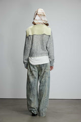 Grey-Yellow Double-Faced Jacquard Sailor Collar Logo Sweater