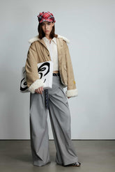 Khaki Paneled Fur Trim Coat