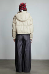 Beige PU Leather Down Jacket