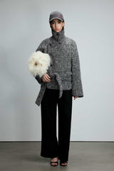Grey Wool Short Belted Coat