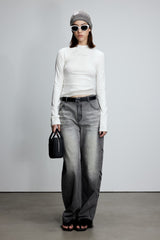 Grey & White Color Block Logo Top