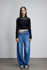 Classic Blue Misplaced Waist Curved Hem Jeans