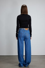 Classic Blue Misplaced Waist Curved Hem Jeans