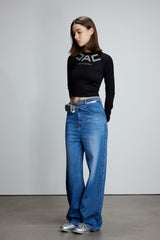 Classic Blue Misplaced Waist Curved Hem Jeans