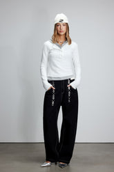 White Knit Panel False Two-Piece Striped Hooded Top