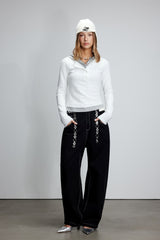 White Knit Panel False Two-Piece Striped Hooded Top