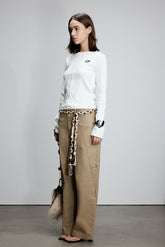 Asymmetric Seam Khaki Curved Hem Pants