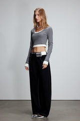 Grey & White Color Block Top