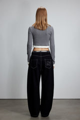 Grey & White Color Block Top