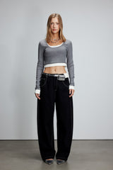 Grey & White Color Block Top