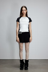 Airy Topstitch Raglan Rhinestone Short Sleeve Top