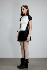 Airy Topstitch Raglan Rhinestone Short Sleeve Top