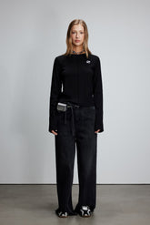 Embroidered Logo Seam Detail Long Sleeve Top