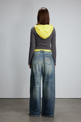 Blue Washed Side 3D Pleat Jeans
