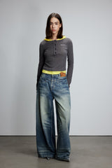 Blue Washed Side 3D Pleat Jeans